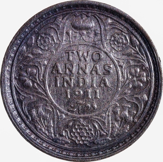 Rare Silver Two Annas Coin of King George V of Calcutta Mint of 1911.