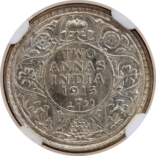 Scarce NGC MS 62 Graded Silver Two Annas Coin of King George V of Bombay Mint of 1913.