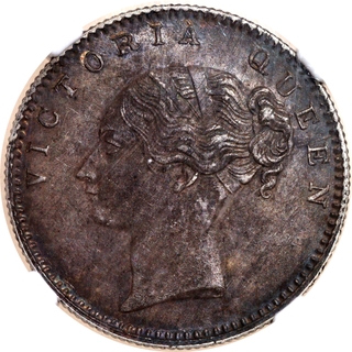 Rare NGC AU 58 Graded Silver Half Rupee Coin of Victoria Queen Continuous Legend of Calcutta Mint of 1840.