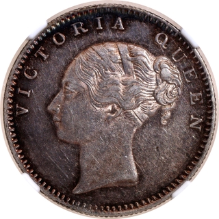 Rare NGC AU 55 Graded Silver Half Rupee Coin of Victoria Queen Continuous Legend of Bombay Mint of 1840.