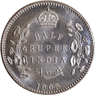Very Rare Uncirculated Silver Half Rupee Coin of King Edward VII of Calcutta Mint of 1905.