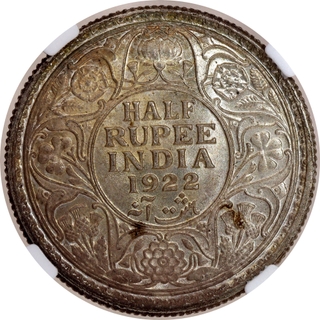Very Rare NGC MS 63 Graded Silver Half Rupee Coin of King George V of Calcutta Mint of 1922.