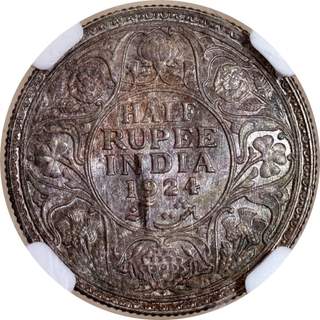 Very Rare NGC MS 64 Graded Silver Half Rupee Coin of King George V of Bombay Mint of 1924.