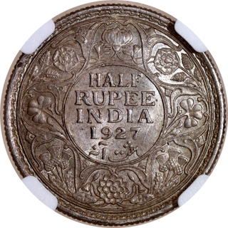 Rare NGC MS 63 Graded Silver Half Rupee Coin of King George V of Calcutta Mint of 1927.