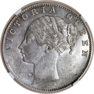 NGC AU 58 Graded Silver One Rupee Coin of Victoria Queen Continuous Legend of Calcutta Mint of 1840.