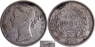 Rare Silver One Rupee Coin of Victoria Queen Divided Legend of Madras Mint of 1840.