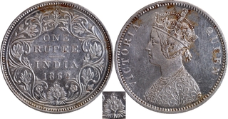 Extremely Rare Silver One Rupee Coin of Victoria Queen of Bombay Mint of 1862 of A/II/0/1 Dot.