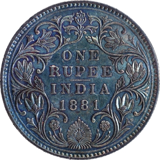 Scarce Silver One Rupee Coin of Victoria Empress of Bombay Mint of 1881.