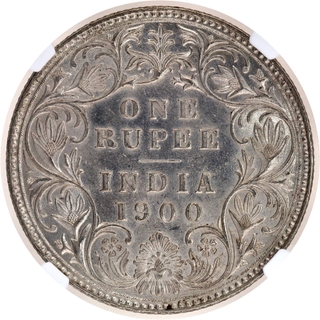 Scarce NGC UNC Graded Silver One Rupee Coin of Victoria Empress of Bombay Mint of 1900.