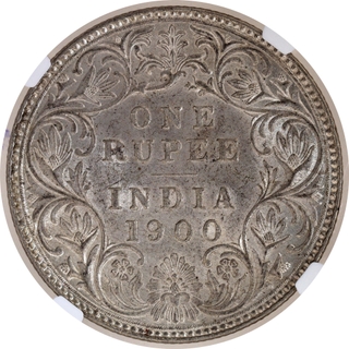 Rare NGC MS 63 Graded Silver One Rupee Coin of Victoria Empress of Bombay Mint of 1900.