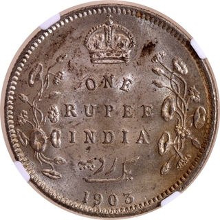 Rare NGC MS 63 Graded Silver One Rupee Coin of King Edward VII of Calcutta Mint of 1903.