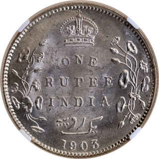 Rare NGC MS 63 Graded Silver One Rupee Coin of King Edward VII of Bombay Mint of 1903.