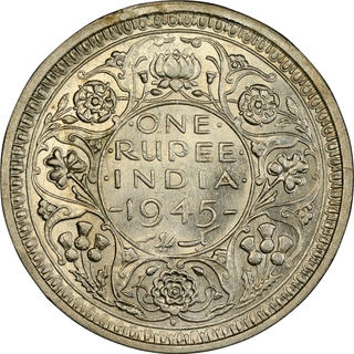 Rare PCGS AU 55 Graded Large 5 Silver One Rupee Coin of King George VI of Bombay Mint of 1945.