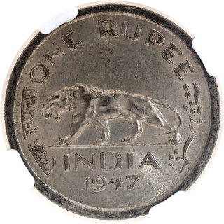 Scarce NGC MS 62 Graded Nickel One Rupee Coin of King George VI of Lahore Mint of 1947.