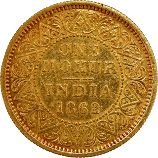 Very Rare Gold One Mohur Coin of Victoria Queen of Calcutta Mint of 1862.
