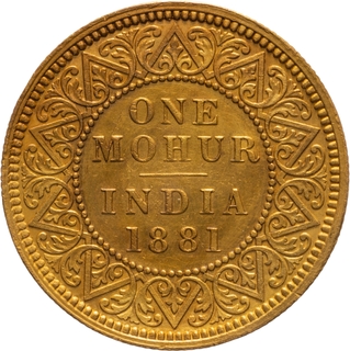 Extremely Rare Gold One Mohur Coin of Victoria Empress of Calcutta Mint of 1881.