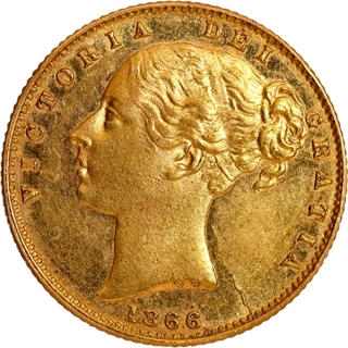 Gold Sovereign Coin of Queen Victoria of United Kingdom of 1866.