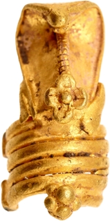 Gold Mukut shaped like a snake for Shivalinga Primitive Money of Possibly Satavahana period.
