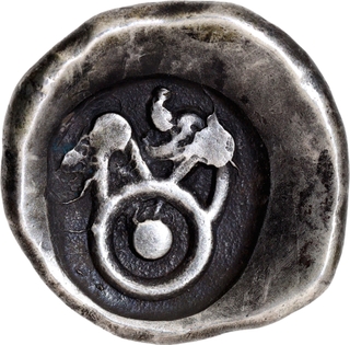 Very Rare Punch Marked Silver Half Shatamana Coin of Kuntala Janapada of Wai Region.