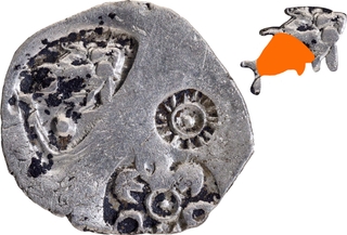 Fish type Punch Marked Silver Karshapana Coin of Magadha Janapada of Series 0.