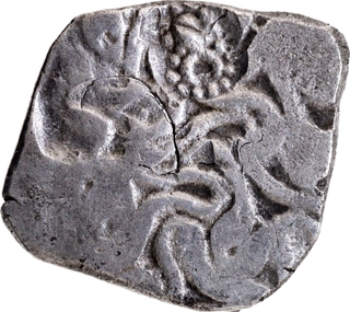 Rare Punch Marked Silver Vimshatika Coin of Panchala Janapada counterstruck with a beaded taurine mark.