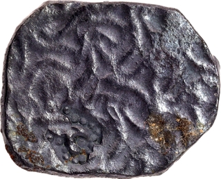Punch Marked Silver Vimshatika Coin of Panchala Janapada counterstruck with a beaded taurine mark.
