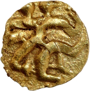 Gold Fanam Coin of Chalukyas of Kalyana of Lion and Gandaberunda type.