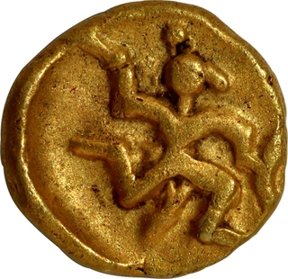 Gold Half Fanam Coin of Bukka I of Shilaharas of Kolhapur with Kannada letter Bha/Bho.