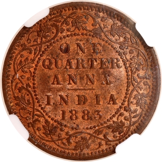 Rare NGC MS 62 RB Graded Copper One Quarter Anna Coin of 1883 of Calcutta Mint of Victoria Empress.
