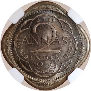 Rare NGC MS 64 Graded Cupro Nickel Two Annas Coin of King George VI of Calcutta Mint of 1939.