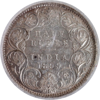 Very Rare NNC MS 62 Graded Silver Half Rupee Coin of Victoria Empress of Bombay Mint of 1899.