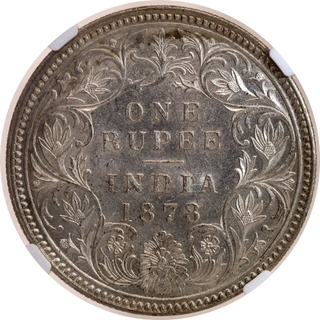 Rare NGC MS 61 Graded Silver One Rupee Coin of Victoria Empress of Calcutta Mint of 1878.
