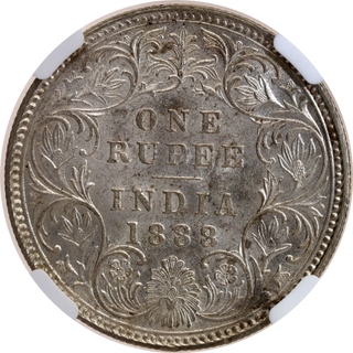 Rare NGC MS 61 Graded Silver One Rupee Coin of Victoria Empress of Bombay Mint of 1888.