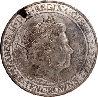  Platinum plated Bronze Ten Crowns Coin of Platinum Jubilee of Queen Elizabeth II of Gibraltar of 2010.