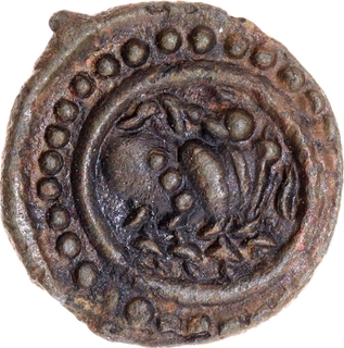 Rare Copper Alloy Coin of Pallavas of Kanchi of Chakra type.