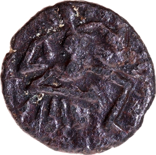 Very Rare Bronze Coin of Pallavas of Kanchi of Goddess and Chakra type.