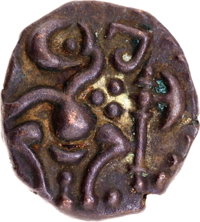Very Rare Copper Kasu Coin of Tirunelveli Region of Venad Cheras with Vaishnavite symbols.