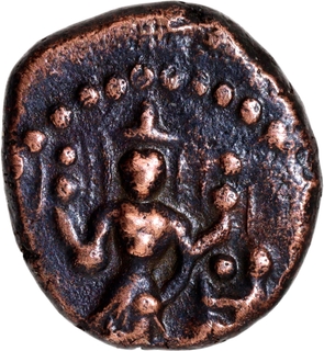 Madurai Nayakas, Venkatappa Nayaka II (1586–1614), Copper ½ Kasu with Vishnu & Hanuman and Rare Trilingual Legend.