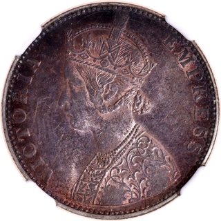 Graded by NGC as AU 58- Bikaner, Ganga Singh Silver Rupee 1892 AD Coin.