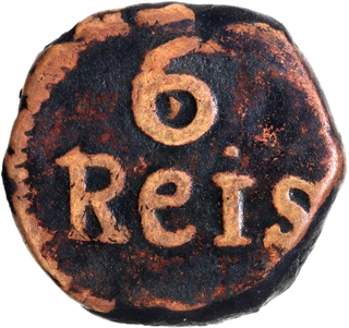 Rare Indo-Portuguese, Diu, D. Maria I Copper 6 Reis, Daduddu Type Coin. 