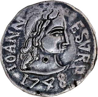 Indo-Portuguese Goa Silver Rupia (600 Reis)- Joao V, 1748,  Crowned Shield, Unlisted KM Type, Rare.