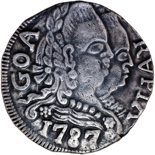 Very Rare Indo-Portuguese, Goa, D. Maria I & D. Pedro III (1777-1787 AD), Silver Rupia (600 Reis), 1787 AD Unlisted Shield Variety in Gomes.