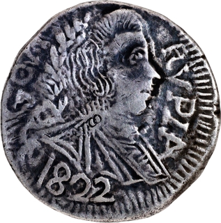 First Time Offered in an Indian Auction-Very Rare D. Joao VI of Indo-Portuguese Silver Rupia (600 Reis), Over Date 1822 over 1819 - Goa Mint, Unlisted Date.