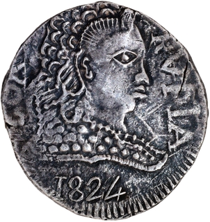 First Time Offered in an Indian Auction – Very Rare Joao VI of Indo-Portuguese Silver Rupia (600 Reis), 1824- Goa Mint.