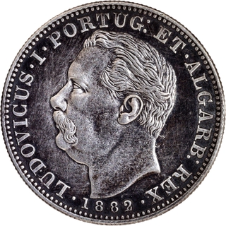 Scarce Inverted Axis Variety-Indo-Portuguese Silver Uma Rupia, 1882 of Luís I, XF–AU.