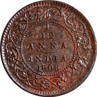 Rare Bronze One Twelfth Anna Coin of King Edward VII of Calcutta Mint of 1906.