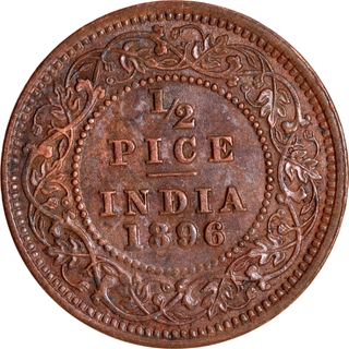 Rare Copper Half Pice Coin of Victoria Empress of Calcutta Mint of 1896.