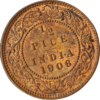 Extremely Rare Top Pop PCGS MS 63 BN Graded Copper Half Pice Coin of King Edward VII of Calcutta Mint of 1906.