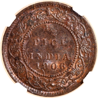 Very Rare NGC MS 63 BN Graded Bronze Half Pice Coin of King Edward VII of Calcutta Mint of 1906.