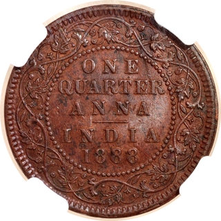 Very Rare NGC MS 62 BN Graded Copper One Quarter Anna Coin of Victoria Empress of Calcutta Mint of 1888.